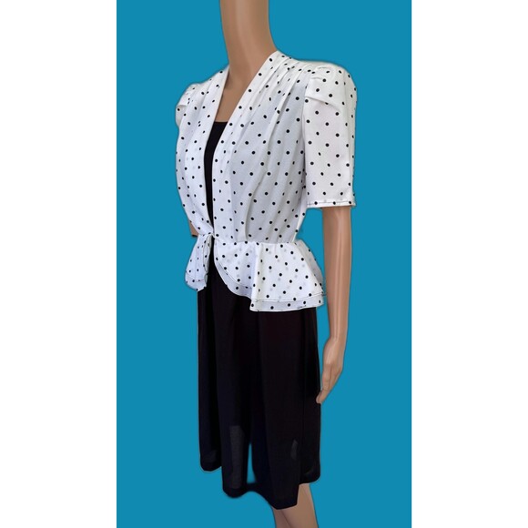 sl petites Dresses & Skirts - 80s Polka Dot Peplum Dress Black White Sheer XS S